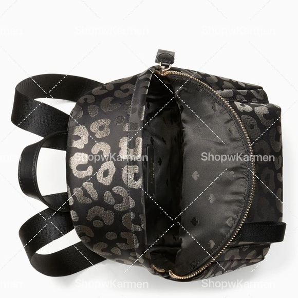 Kate Spade Chelsea Leopard Graphic Jacquard Nylon Mini Backpack, Black NWT - Picture 3 of 4